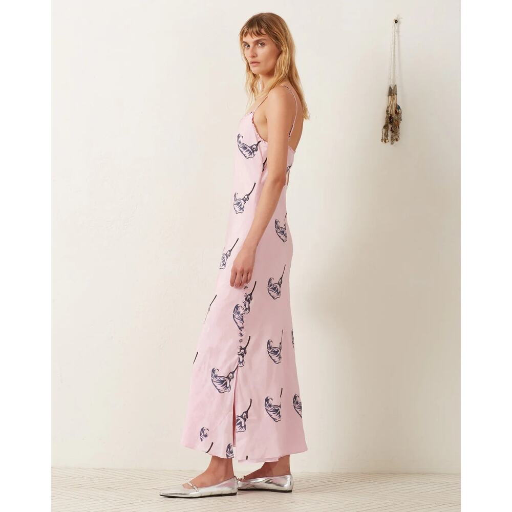 Large Alix of Bohemia Athens Pink Calla Lily Silk Slip Dress Sweetheart Lined - Picture 8 of 16